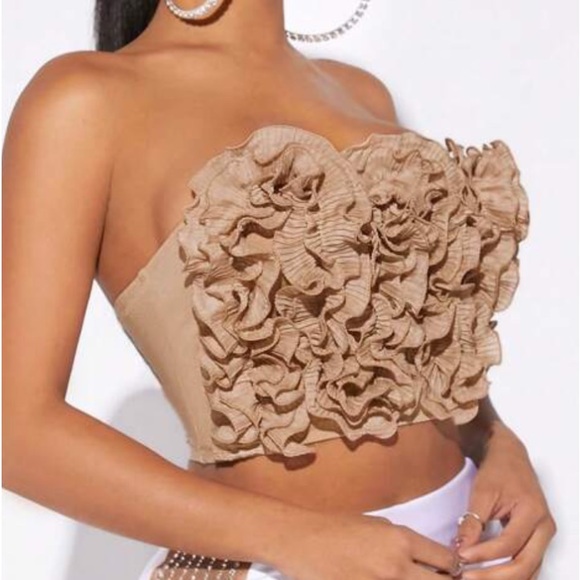 Multi-Layered Ruffle Trim Decor Strapless Top - Picture 3 of 3